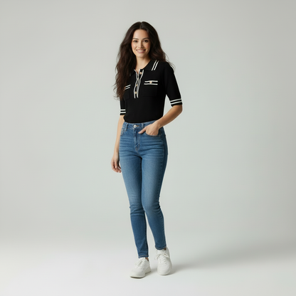 Dames Poloshirt met Contrastkleuren en Klassiek Design
