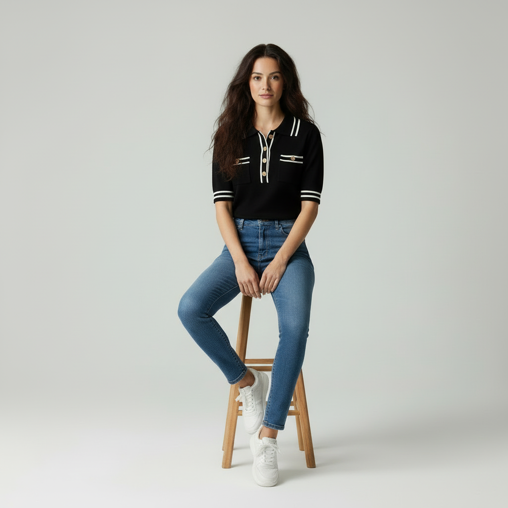Dames Poloshirt met Contrastkleuren en Klassiek Design