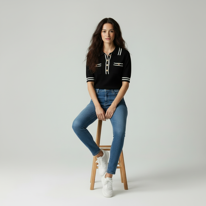 Dames Poloshirt met Contrastkleuren en Klassiek Design