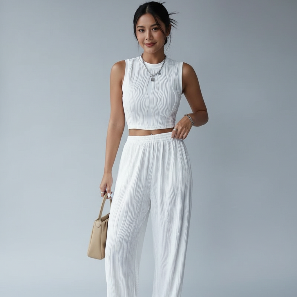 Dames Croptop met Verticaal Ribbelpatroon Korte Mouw - StudioMarella
