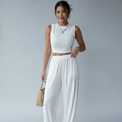 Dames Croptop met Verticaal Ribbelpatroon Korte Mouw - StudioMarella