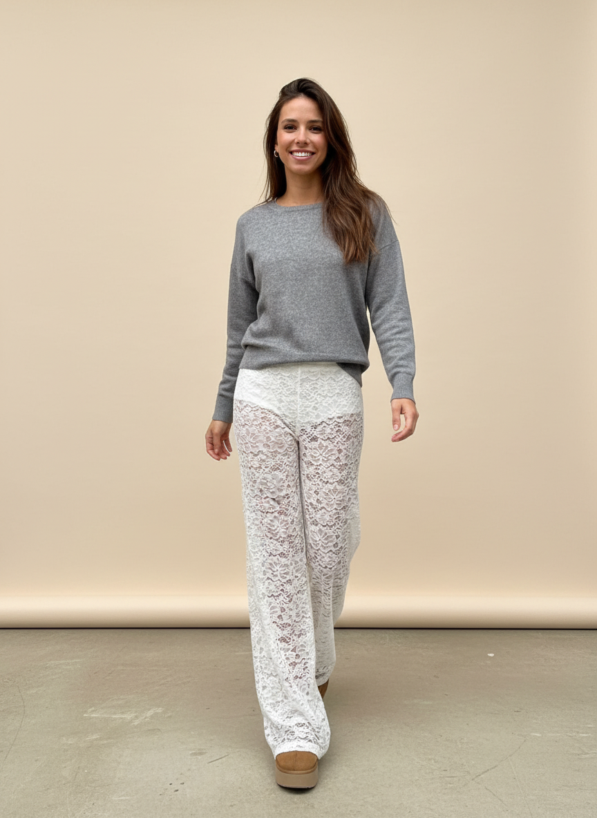 Dames Broek Transparante Bloemenkant Overlay Stijlvol