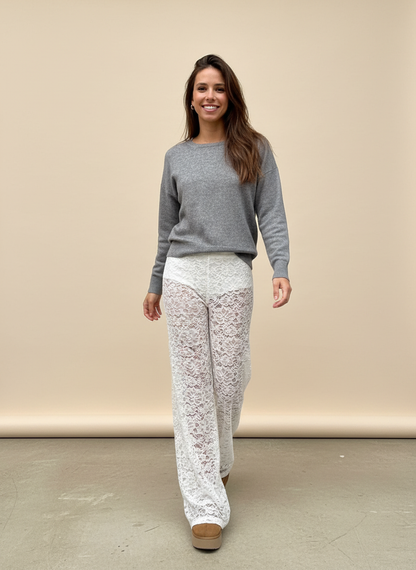 Dames Broek Transparante Bloemenkant Overlay Stijlvol