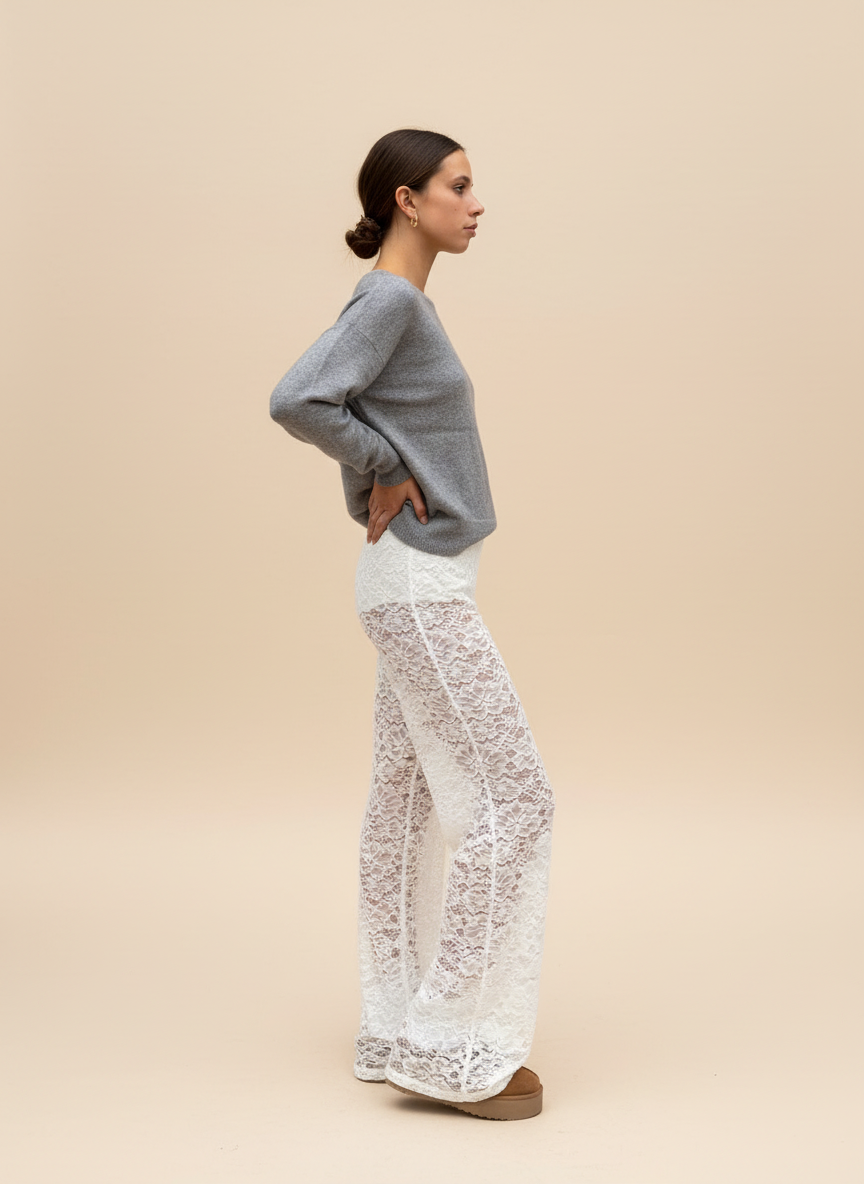 Dames Broek Transparante Bloemenkant Overlay Stijlvol