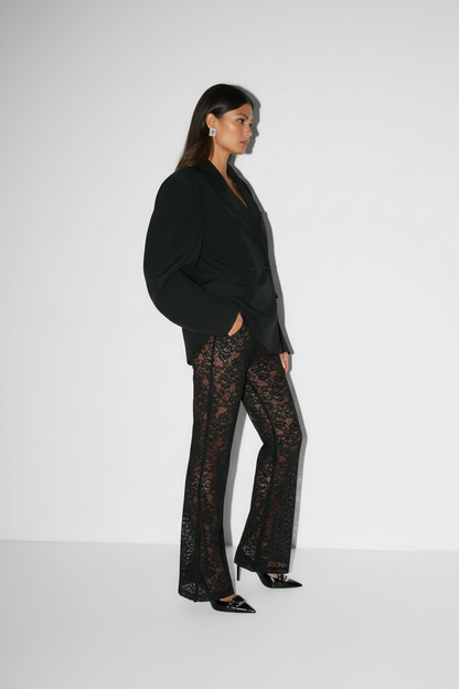 Dames Broek Transparante Bloemenkant Overlay Stijlvol
