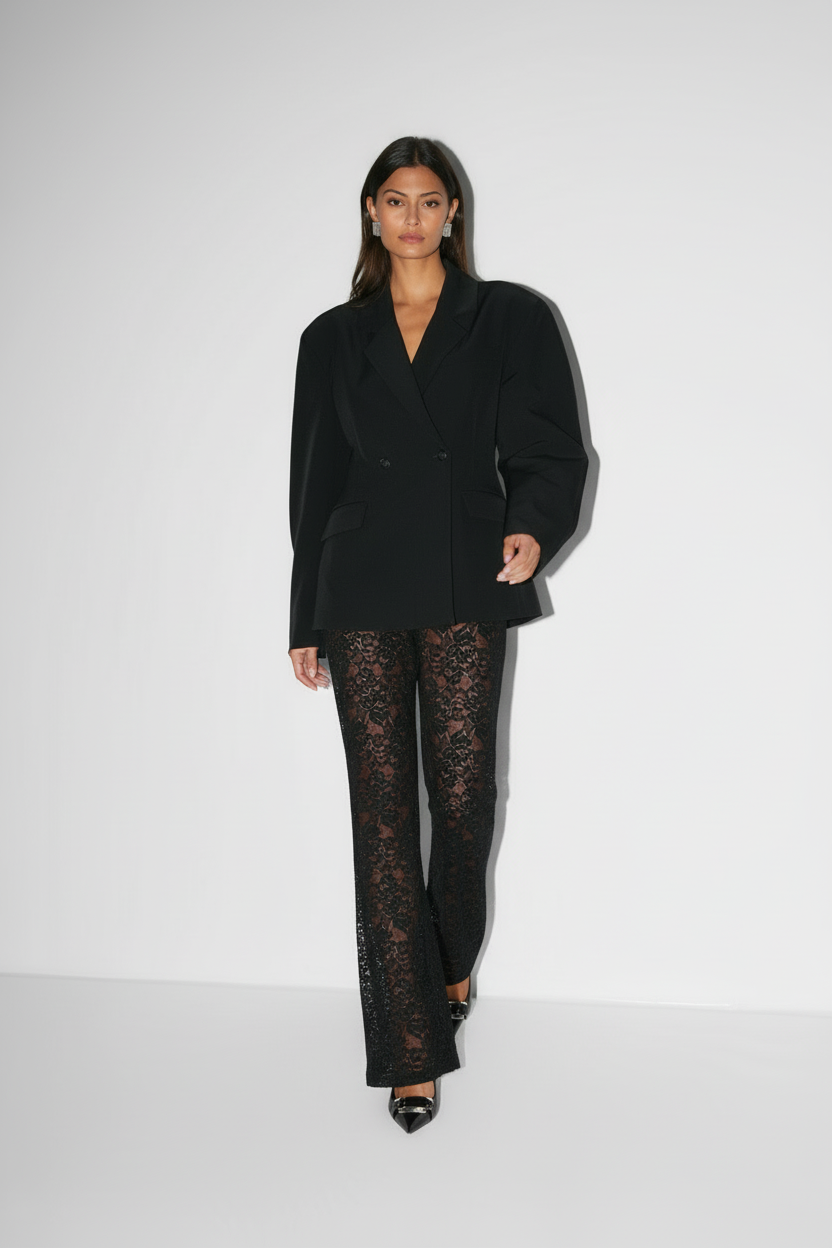 Dames Broek Transparante Bloemenkant Overlay Stijlvol