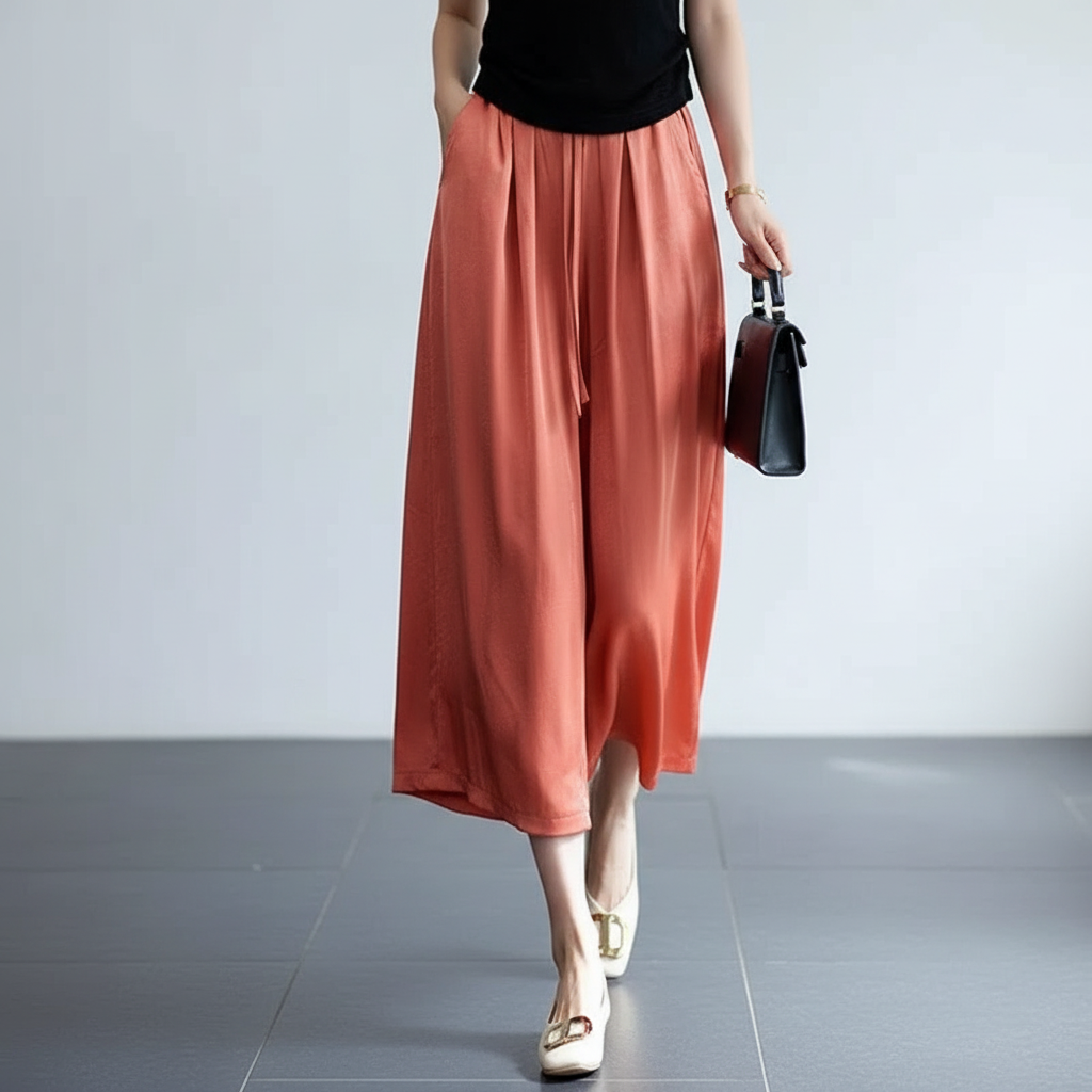 Vrouwen Culotte Broek Wijde Pijpen met Satijnen Glans