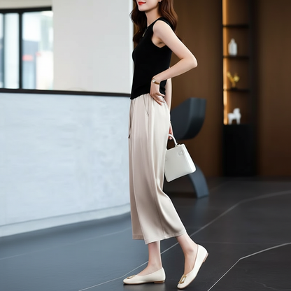 Vrouwen Culotte Broek Wijde Pijpen met Satijnen Glans