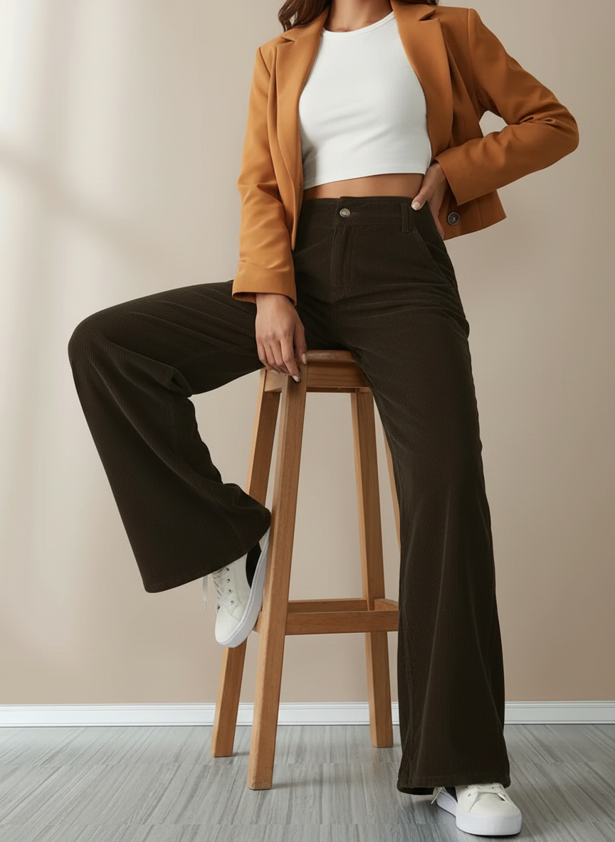 Dames Corduroy Broek Wijd Model Comfortabel