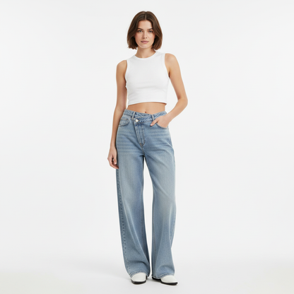 Dames Jeans met Crossover Tailleband Slank en Comfortabel