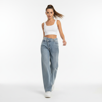 Dames Jeans met Crossover Tailleband Slank en Comfortabel - StudioMarella