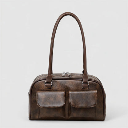 Vrouwen Schoudertas met Dubbele Klepzakken Leder Look