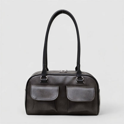 Vrouwen Schoudertas met Dubbele Klepzakken Leder Look