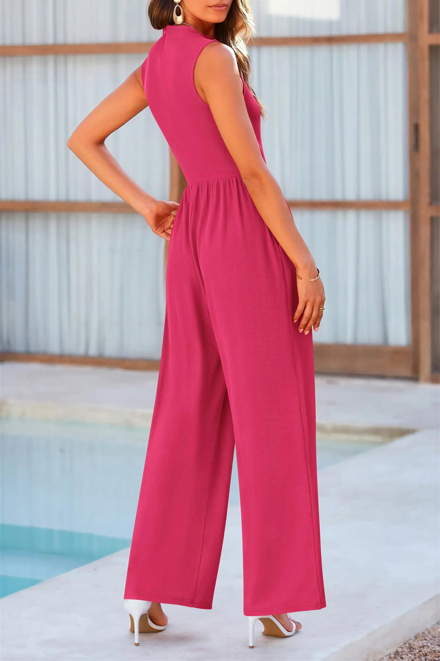 Dames Jumpsuit Wijde Pijpen Elastische Taille met Zakken