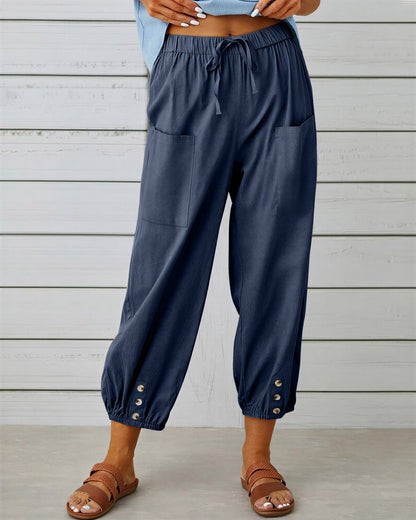 Dames Broek met Knopdetail aan Zoom