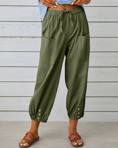 Dames Broek met Knopdetail aan Zoom