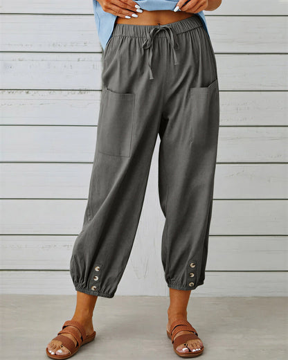 Dames Broek met Knopdetail aan Zoom
