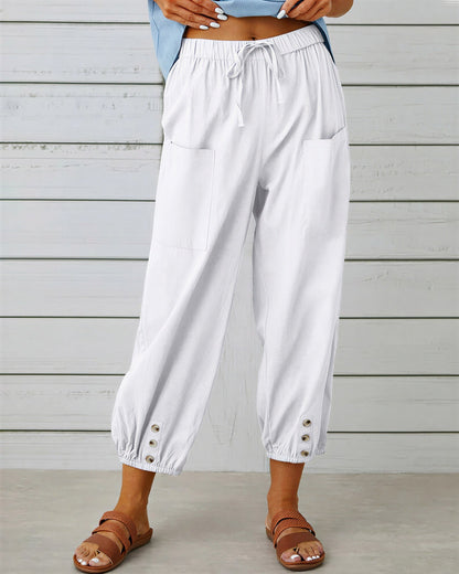 Dames Broek met Knopdetail aan Zoom
