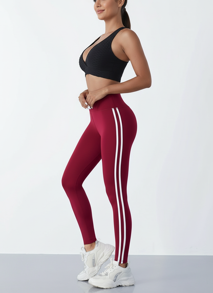Fitness Legging met Dubbele Witte Strepen voor Vrouwen
