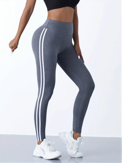 Fitness Legging met Dubbele Witte Strepen voor Vrouwen