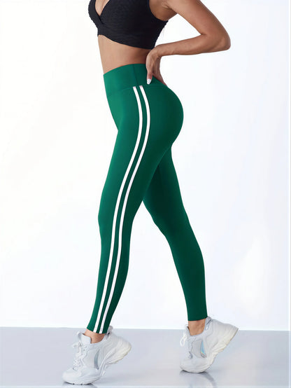 Fitness Legging met Dubbele Witte Strepen voor Vrouwen