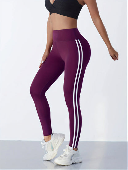 Fitness Legging met Dubbele Witte Strepen voor Vrouwen