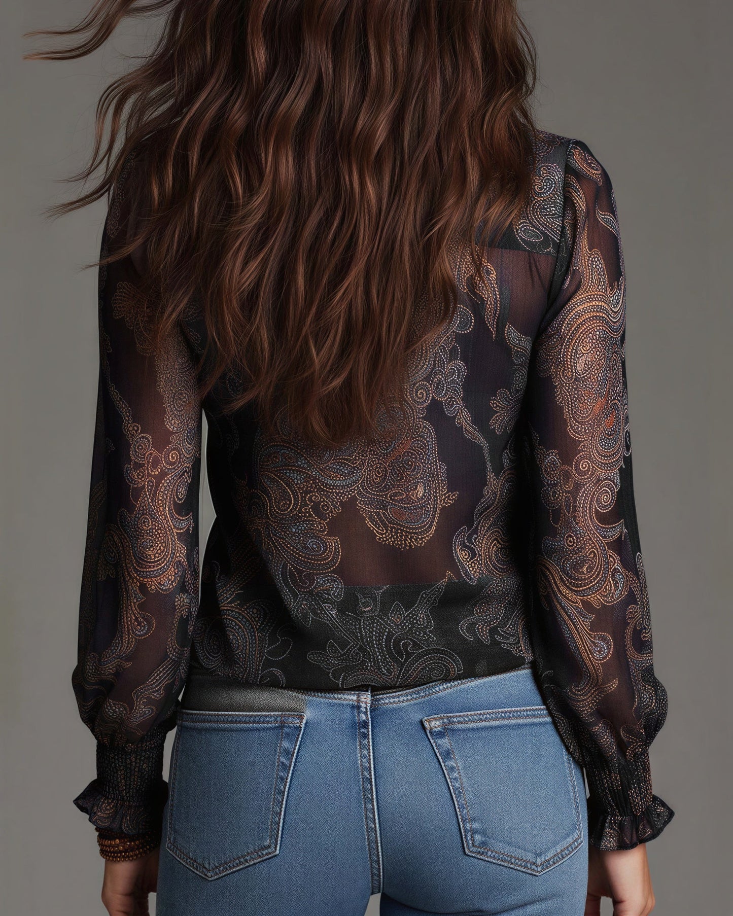 Vrouwelijke Doorzichtige Blouse met Rits en Plooien