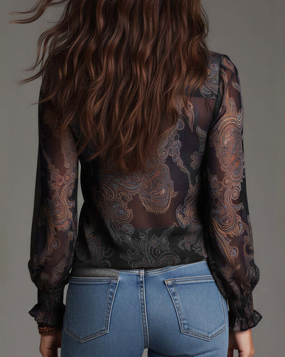 Vrouwelijke Doorzichtige Blouse met Rits en Plooien