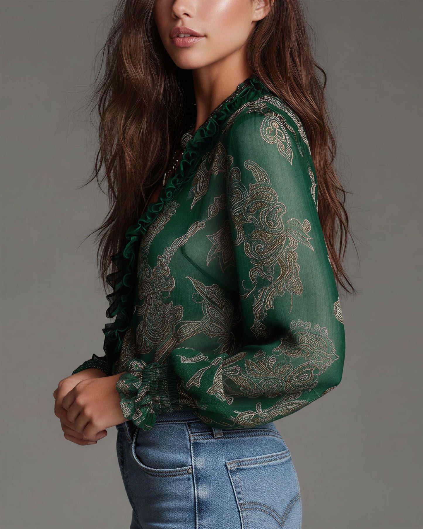 Vrouwelijke Doorzichtige Blouse met Rits en Plooien