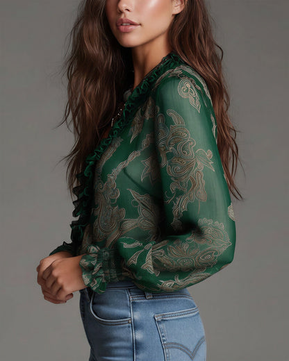 Vrouwelijke Doorzichtige Blouse met Rits en Plooien
