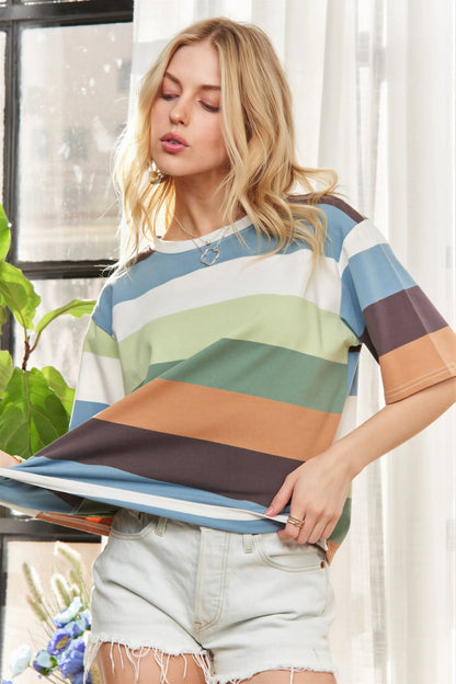 Vrouwen T-Shirt Horizontale Strepen Zomerse Katoen Stijl