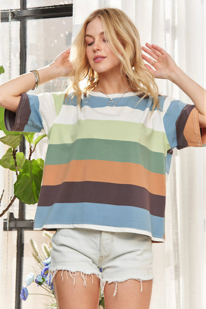 Vrouwen T-Shirt Horizontale Strepen Zomerse Katoen Stijl