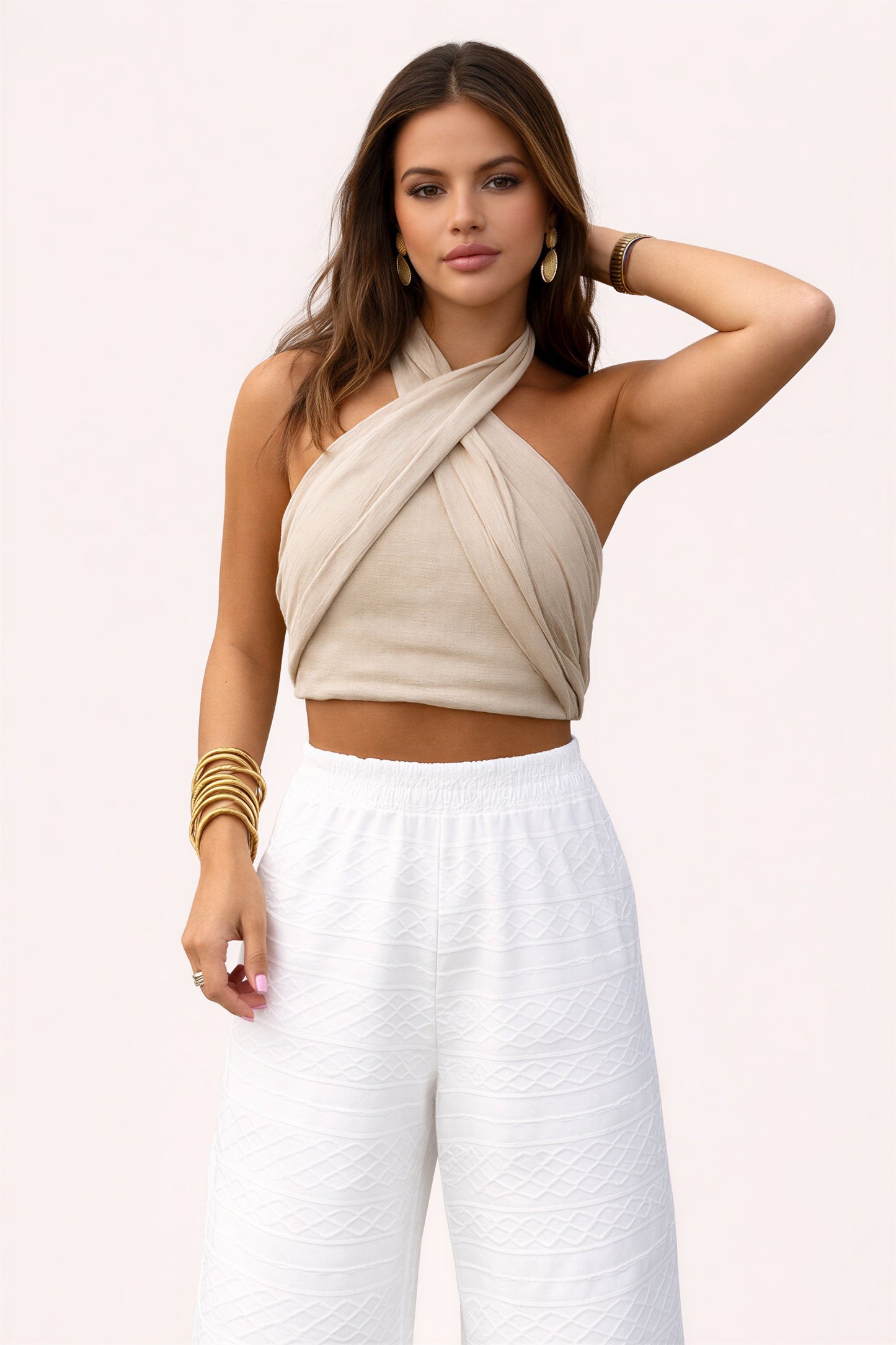 Vrouwen Halter Top met Textuur en Culottes Broek - StudioMarella