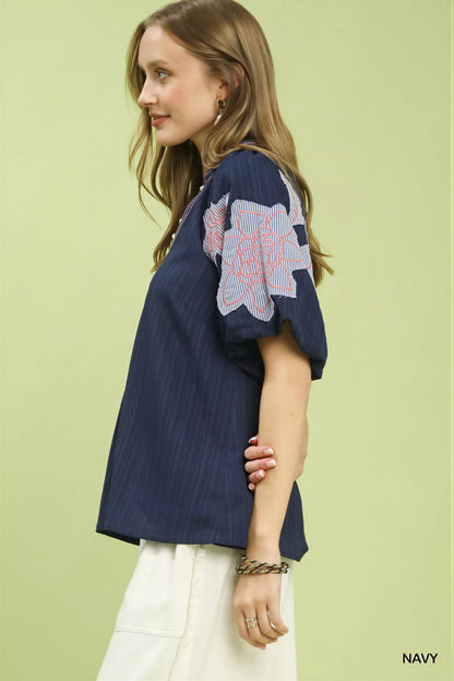 Vrouwen Blouse met Opgevulde Mouwen en Borduurwerk
