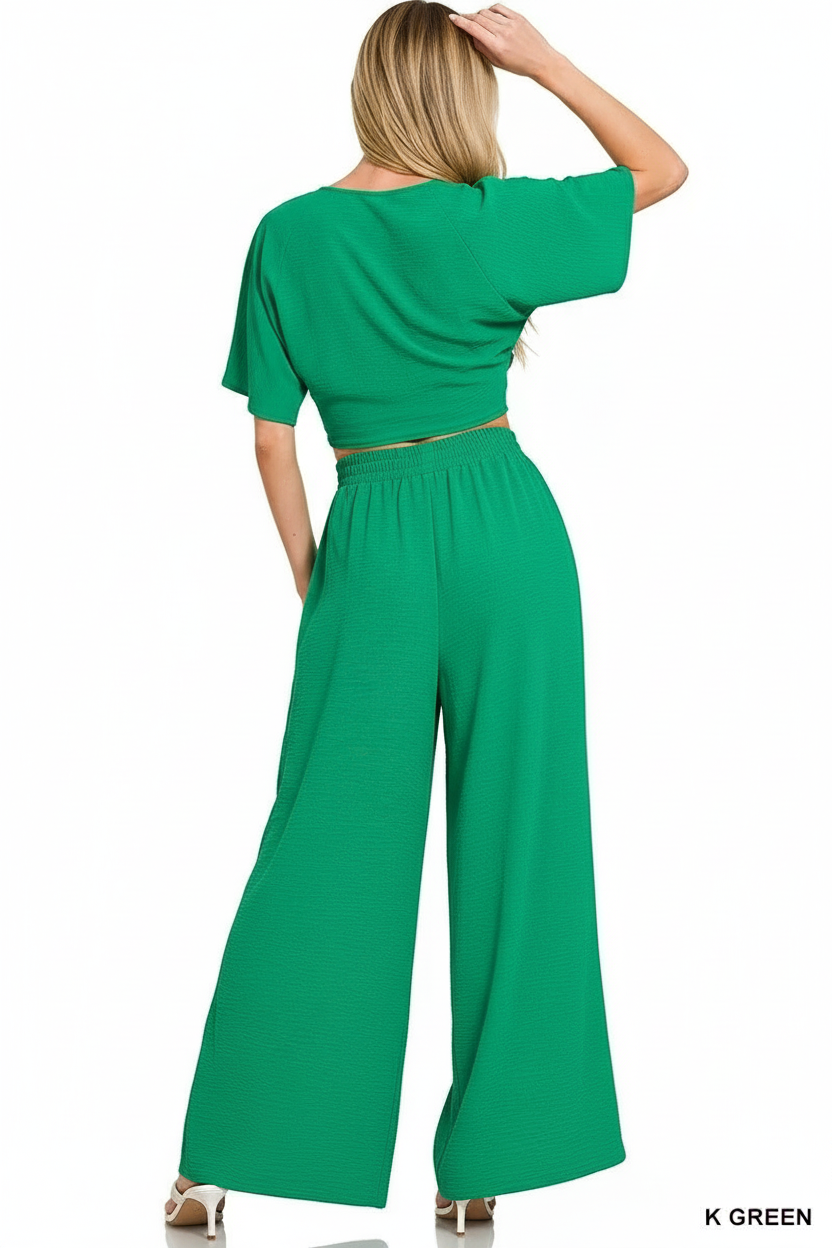 Vrouwen Crop Top en Wijde Broek Set Zomer Tweedelig