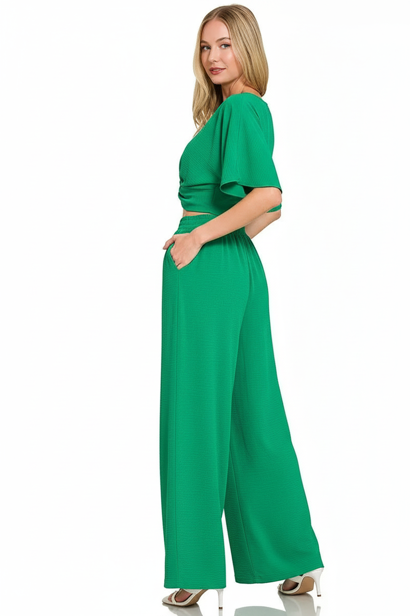 Vrouwen Crop Top en Wijde Broek Set Zomer Tweedelig