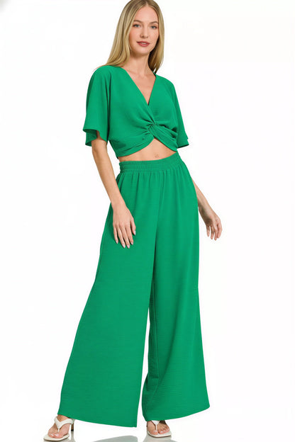 Vrouwen Crop Top en Wijde Broek Set Zomer Tweedelig
