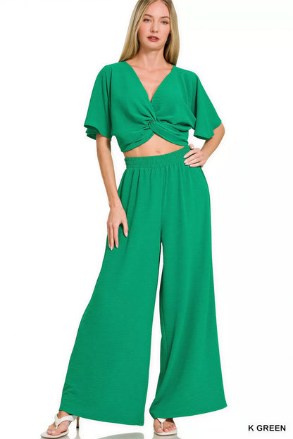 Vrouwen Crop Top en Wijde Broek Set Zomer Tweedelig - StudioMarella