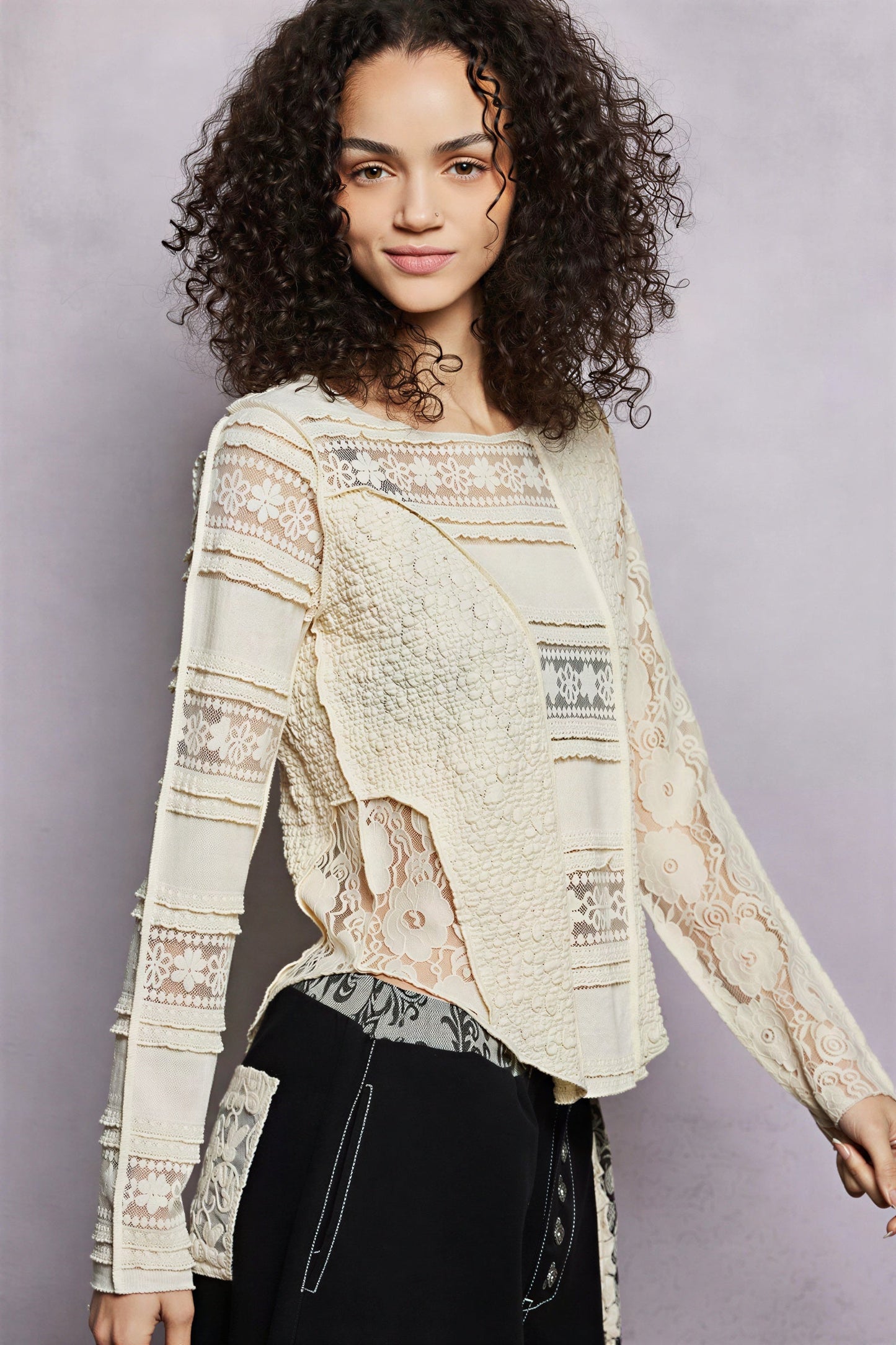 Vrouwen Blouse met Plooitjes en Kanten Patroon