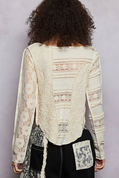 Vrouwen Blouse met Plooitjes en Kanten Patroon