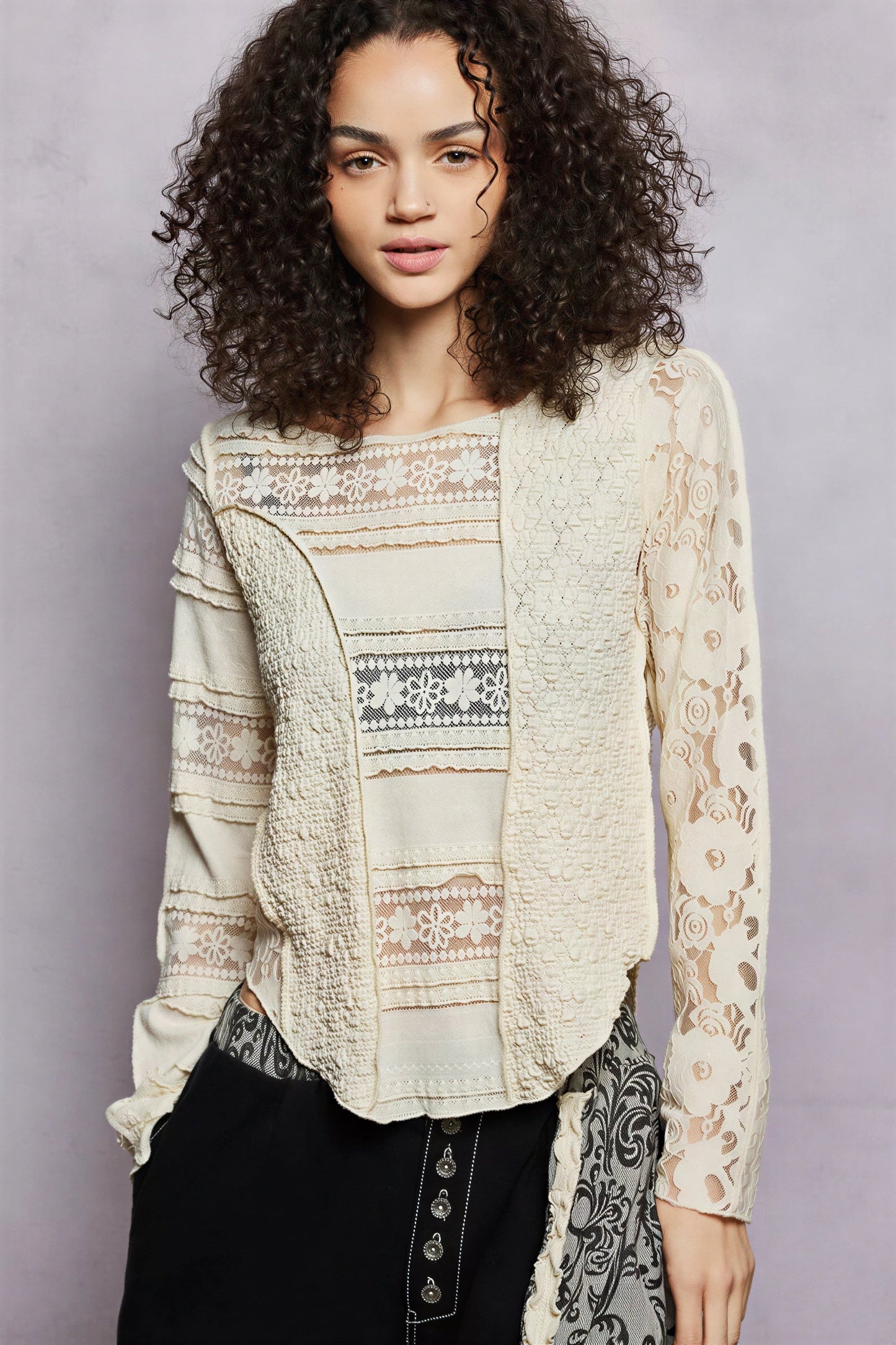 Vrouwen Blouse met Plooitjes en Kanten Patroon