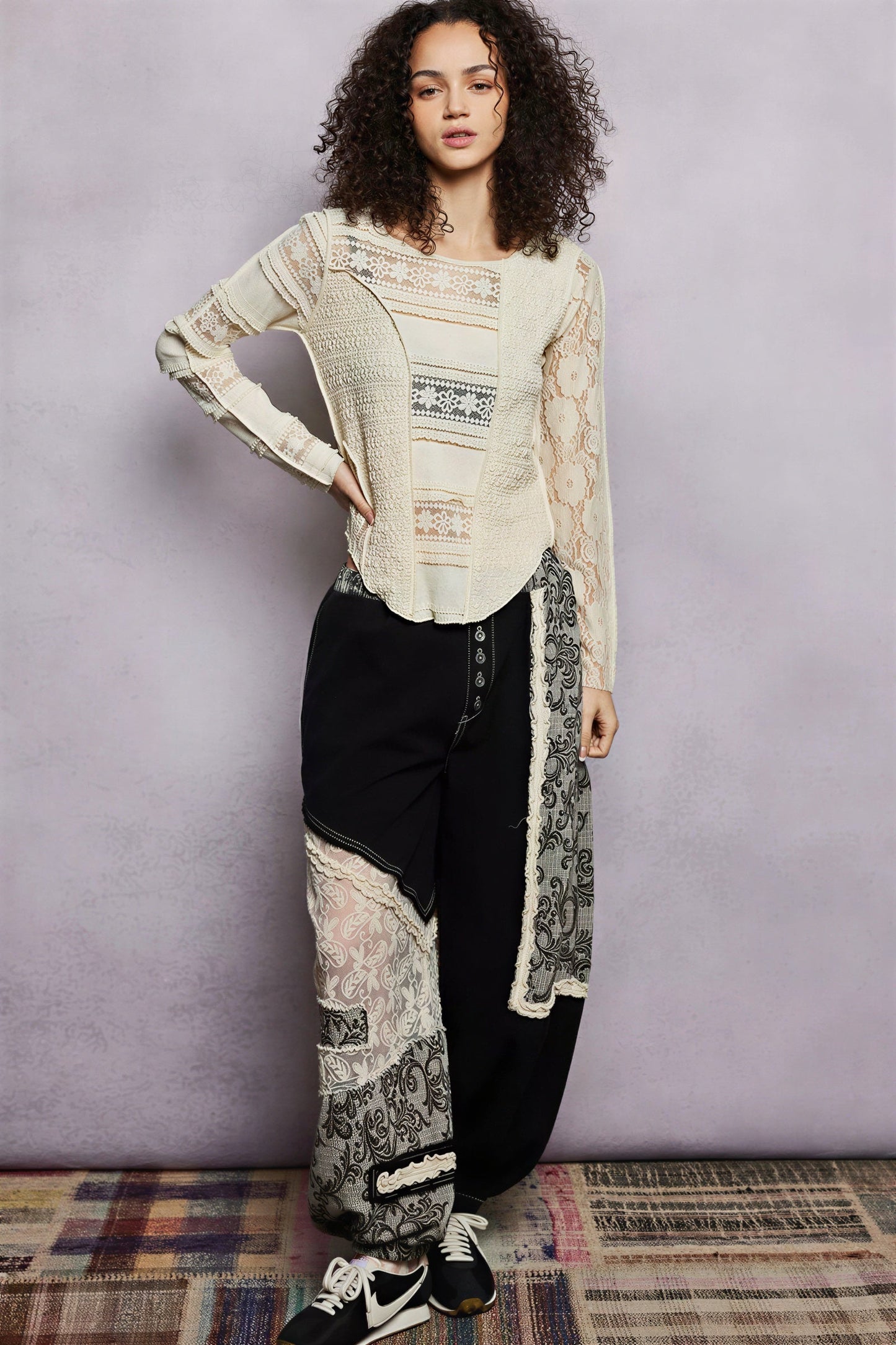 Vrouwen Blouse met Plooitjes en Kanten Patroon