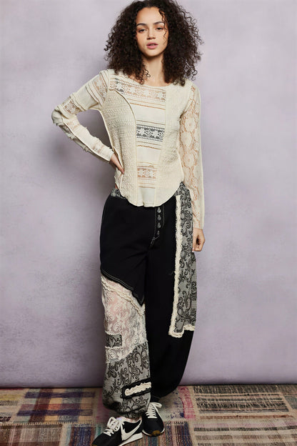 Vrouwen Blouse met Plooitjes en Kanten Patroon