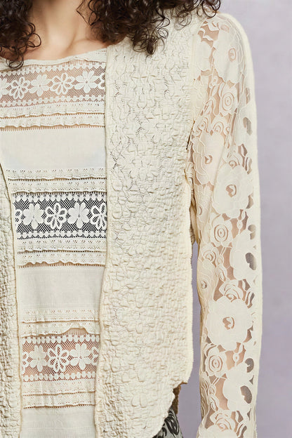 Vrouwen Blouse met Plooitjes en Kanten Patroon