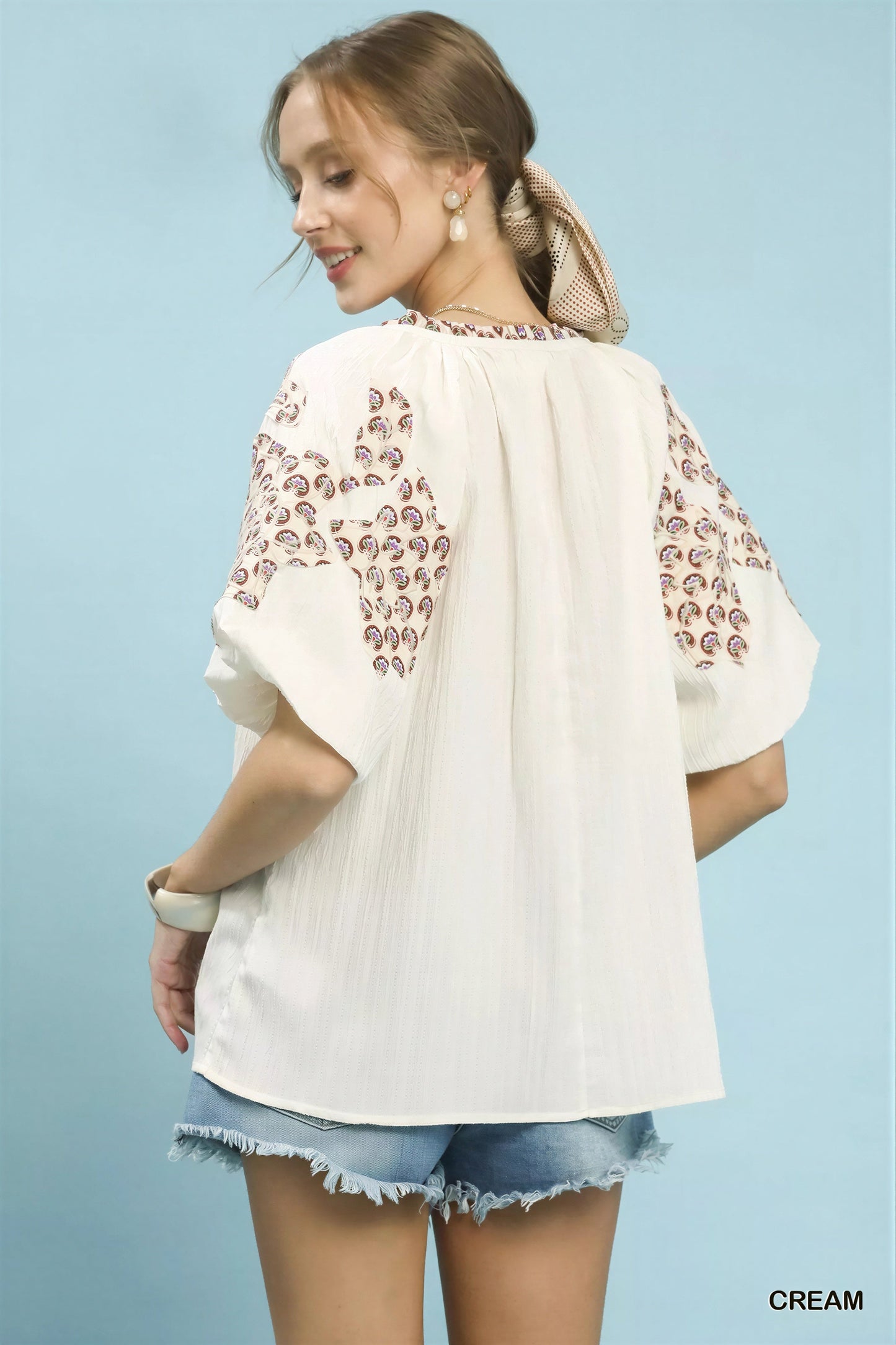 Vrouwen Blouse Geborduurd V-Hals Korte Mouwen