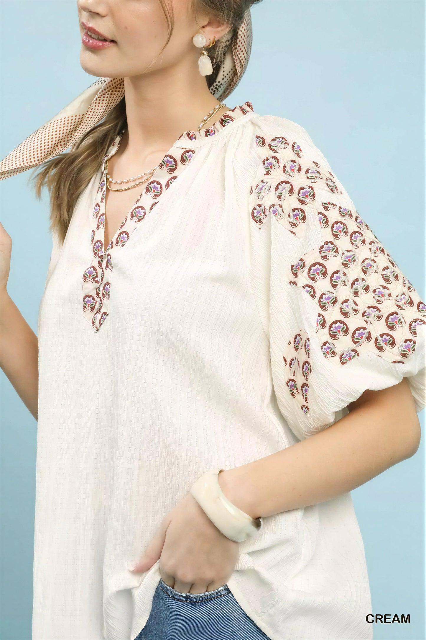Vrouwen Blouse Geborduurd V-Hals Korte Mouwen - StudioMarella