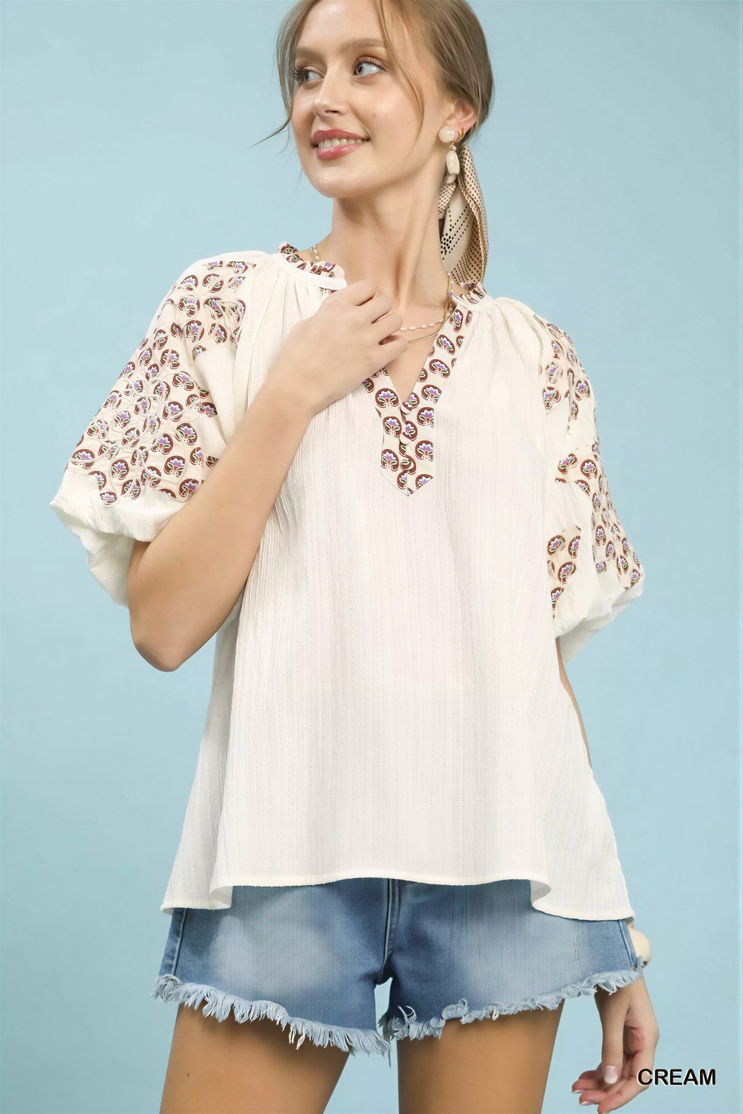 Vrouwen Blouse Geborduurd V-Hals Korte Mouwen