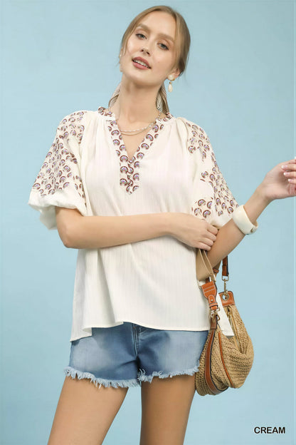 Vrouwen Blouse Geborduurd V-Hals Korte Mouwen