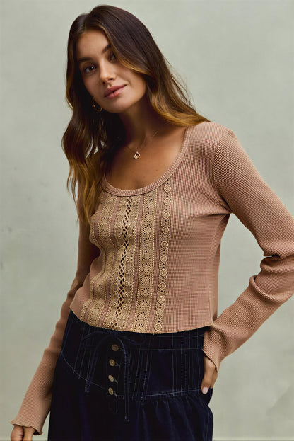 Vrouwelijke Gebreide Top met Open Knit Detail