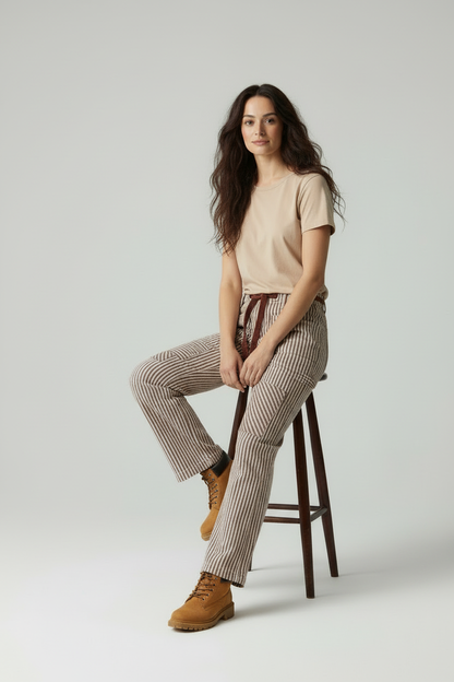 Vrouwelijke Broek met Lussen en Patchwork Details